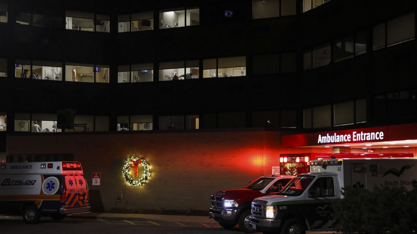 Ambulances sat in the bay of MelroseWakefield Hospital in Melrose on an evening in January.