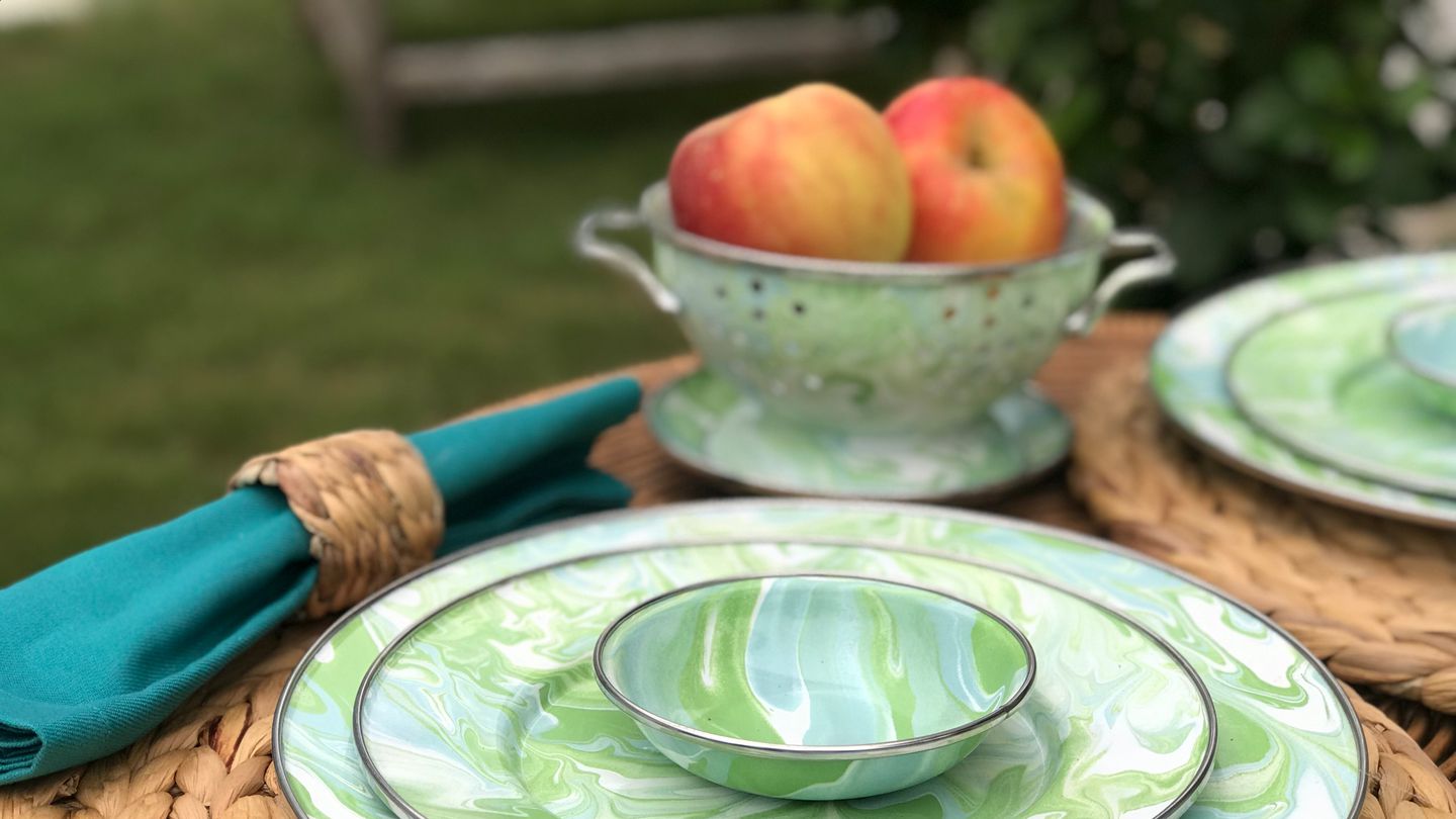 Golden Rabbit has a new collection of enamelware for outdoor dining.