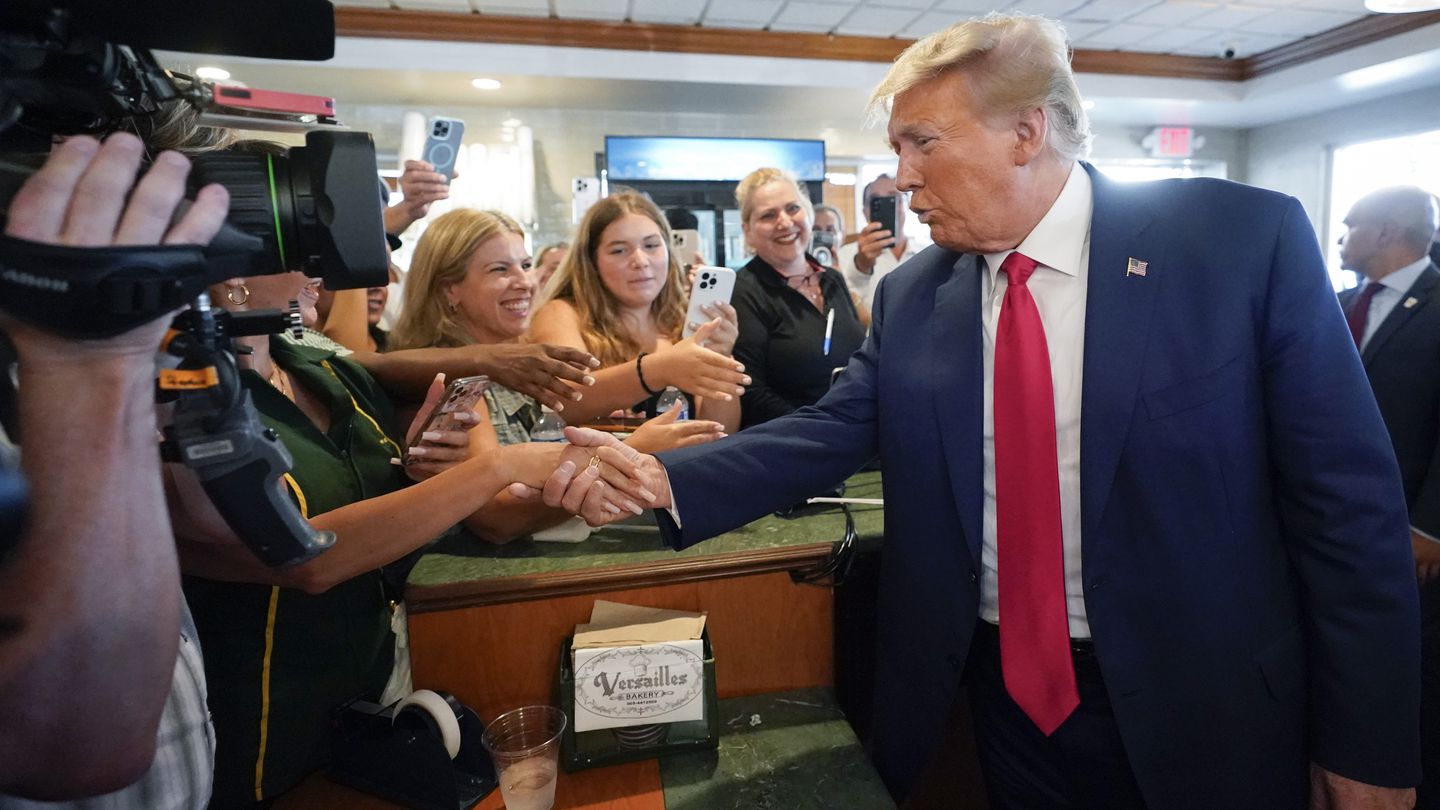 Former president Donald Trump greeted supporters at Versailles restaurant on June 13, in Miami. Trump appeared in federal court Tuesday on dozens of felony charges accusing him of illegally hoarding classified documents and thwarting the Justice Department's efforts to get the records back.