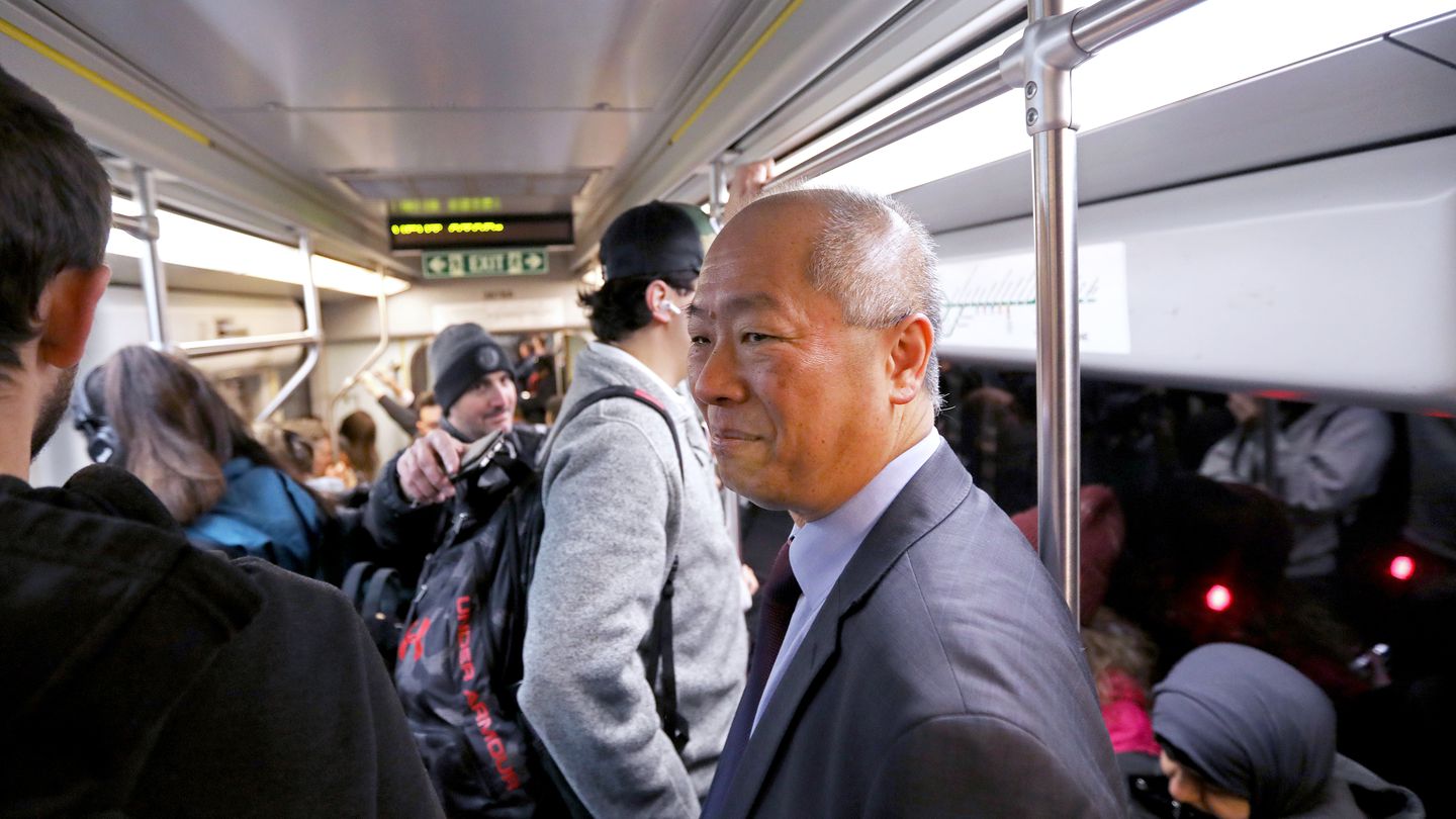 New MBTA General Manager Phillip Eng commuted from Park Street Station to Boylston Station, on the way to the Massachusetts Transportation Building, on April 10, his first day.