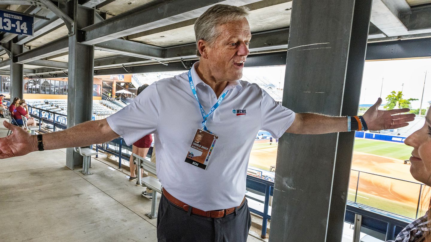 Charlie Baker (shown on a tour of USA Softball Hall of Fame Stadium in Oklahoma City) says that when it comes to listening, he believes that one's receiver is more important than the transmitter.