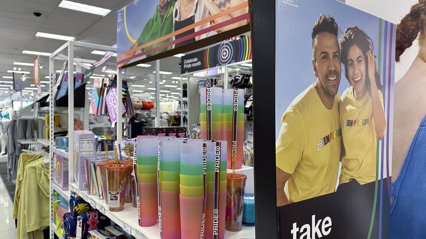 Pride Month merchandise on display at a Target store.
